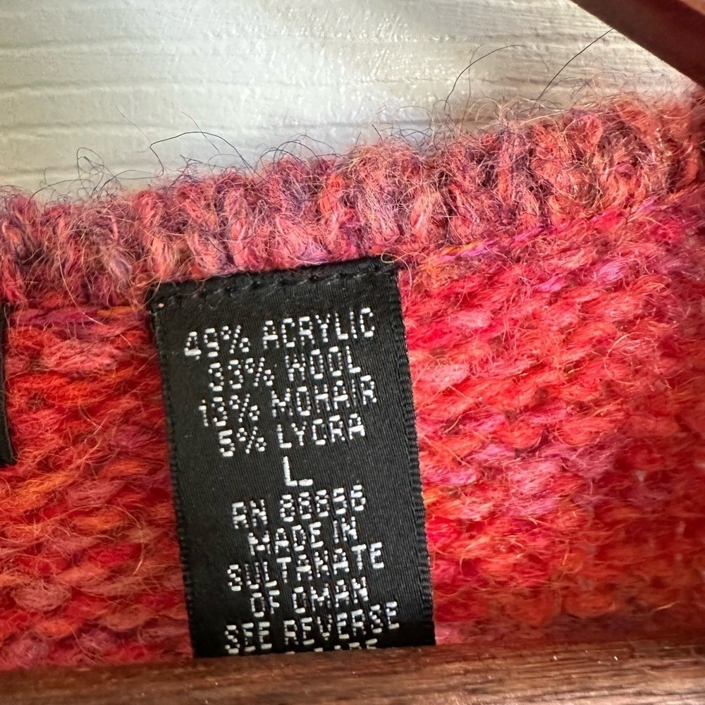 Amore Womens Wool Mohair Blend Space Dye V-Neck Sweater Pink Orange Large - Picture 3 of 8
